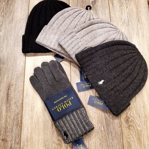 Mens Polo Ralph Lauren wool toboggan in charcoal gray